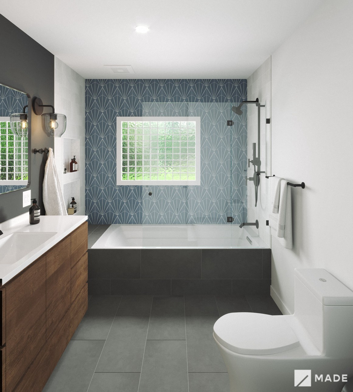 Bathroom design with bathtubs, vanities