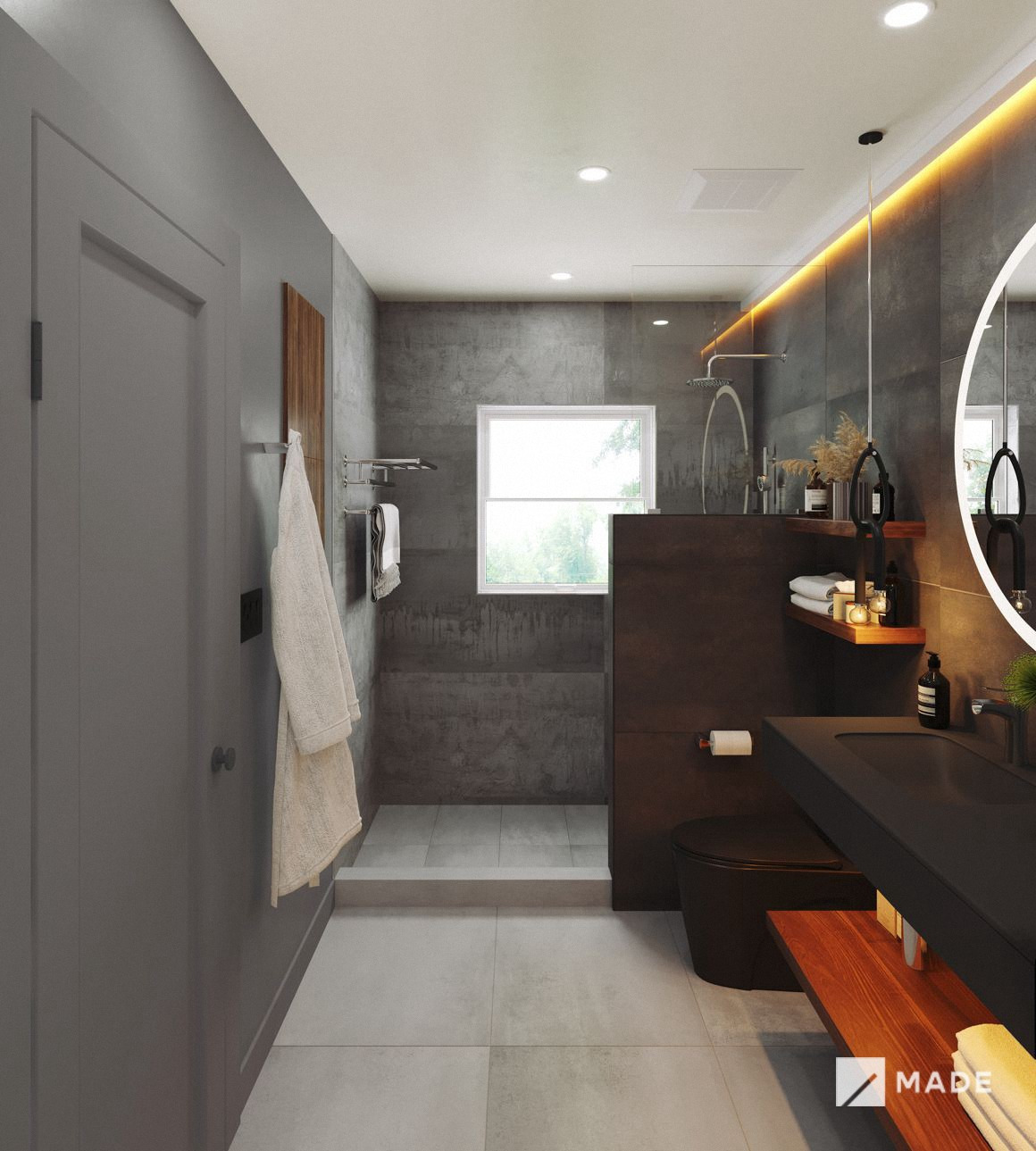 Bathroom design with showers, vanities