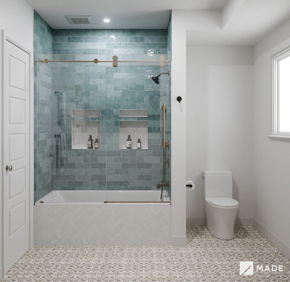 Bathroom design with showers