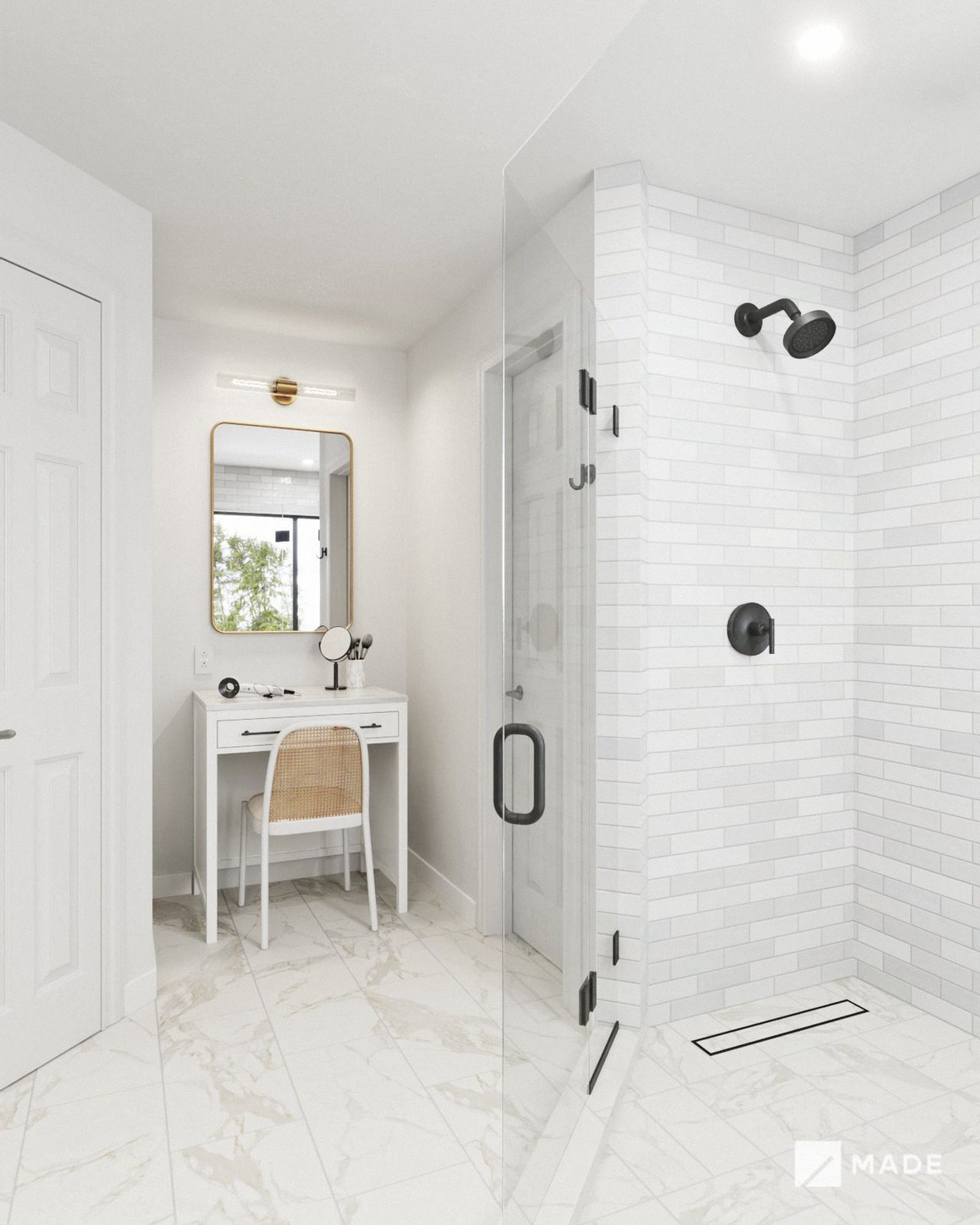 Bathroom design with showers, vanities