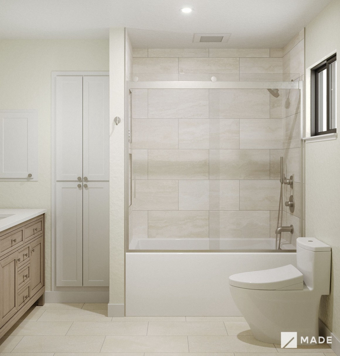 Bathroom design with showers, vanities
