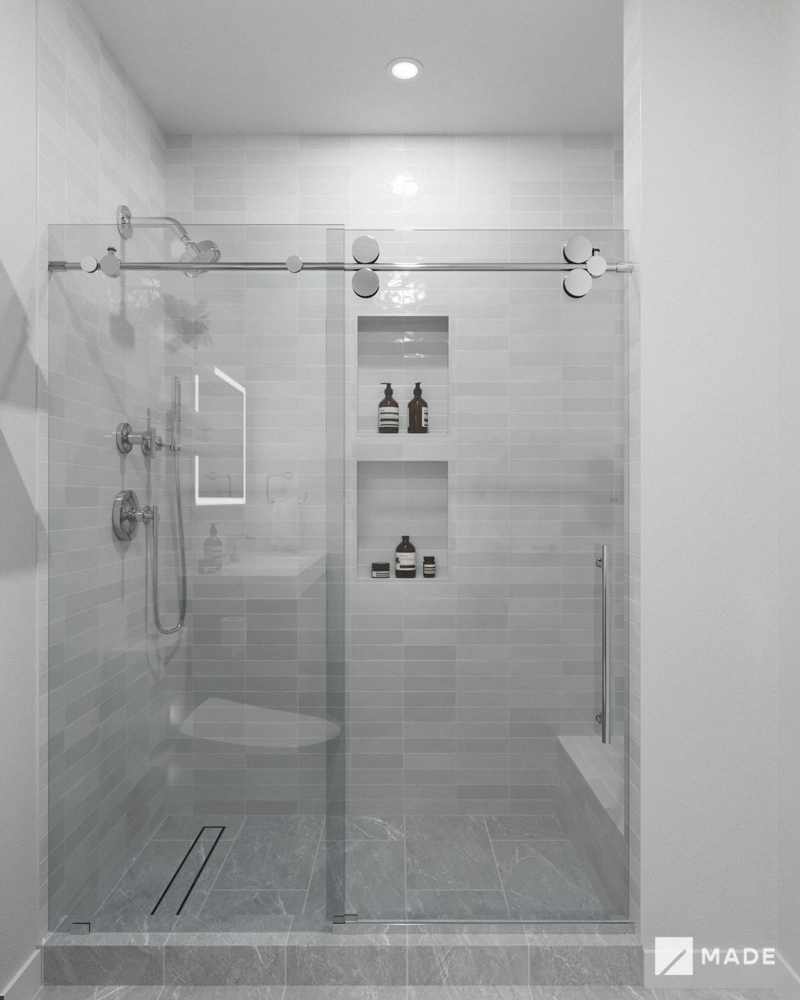 Bathroom design with showers