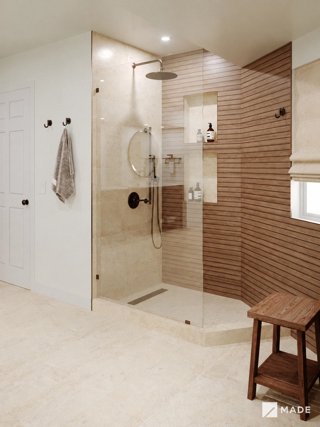 Bathroom design with showers, vanities
