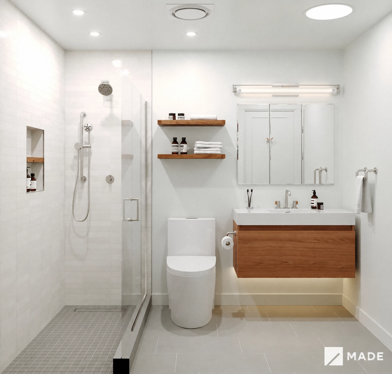 Bathroom design with showers, vanities