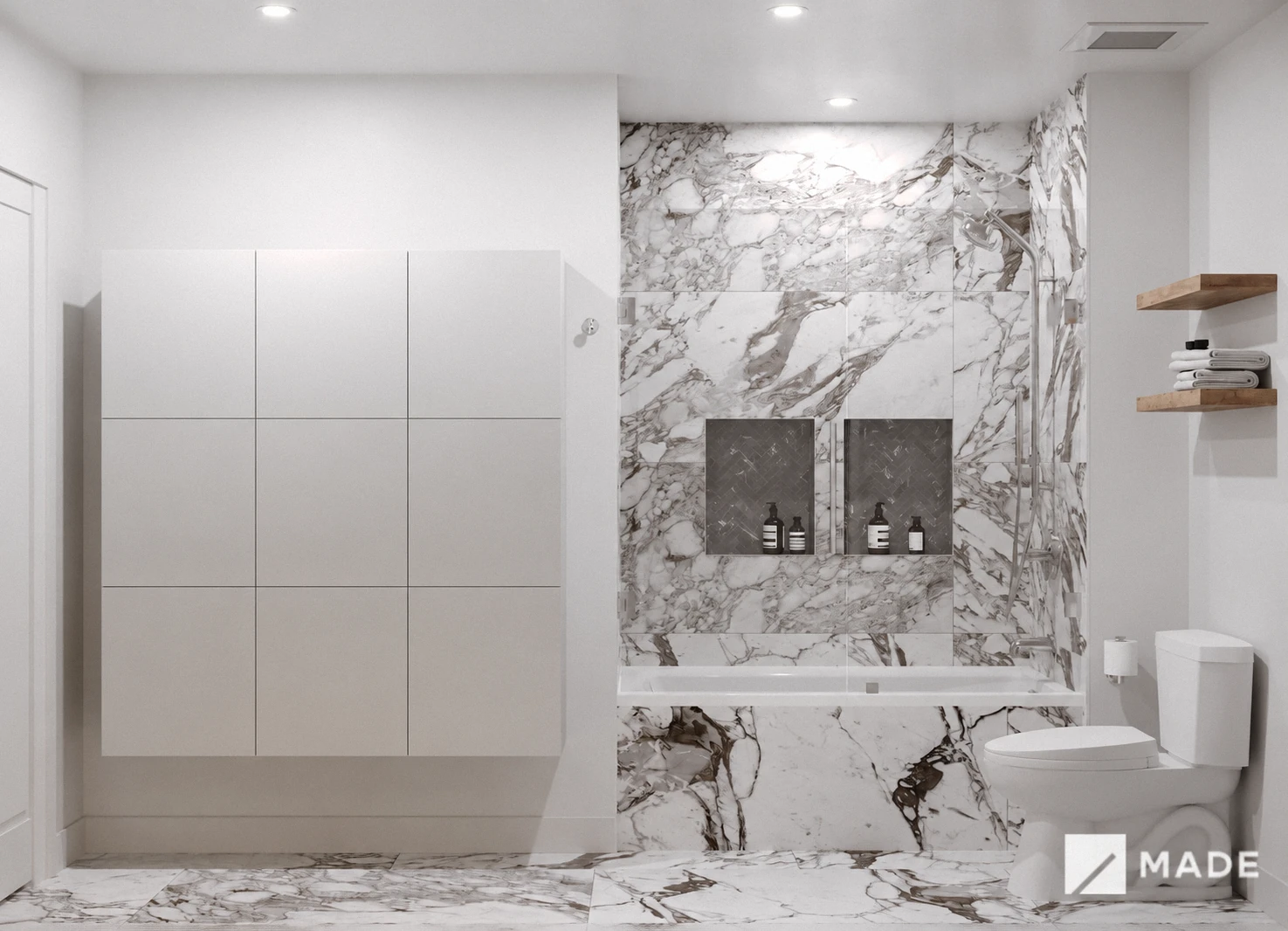 Bathroom design with showers, bathtubs