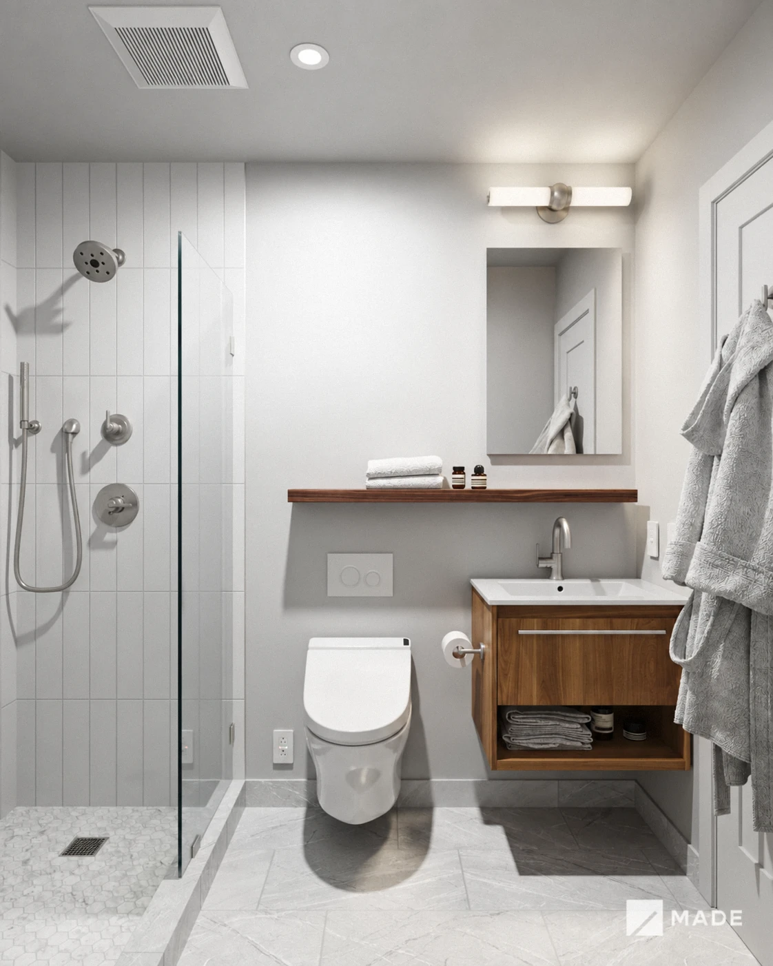 Bathroom design with showers, vanities