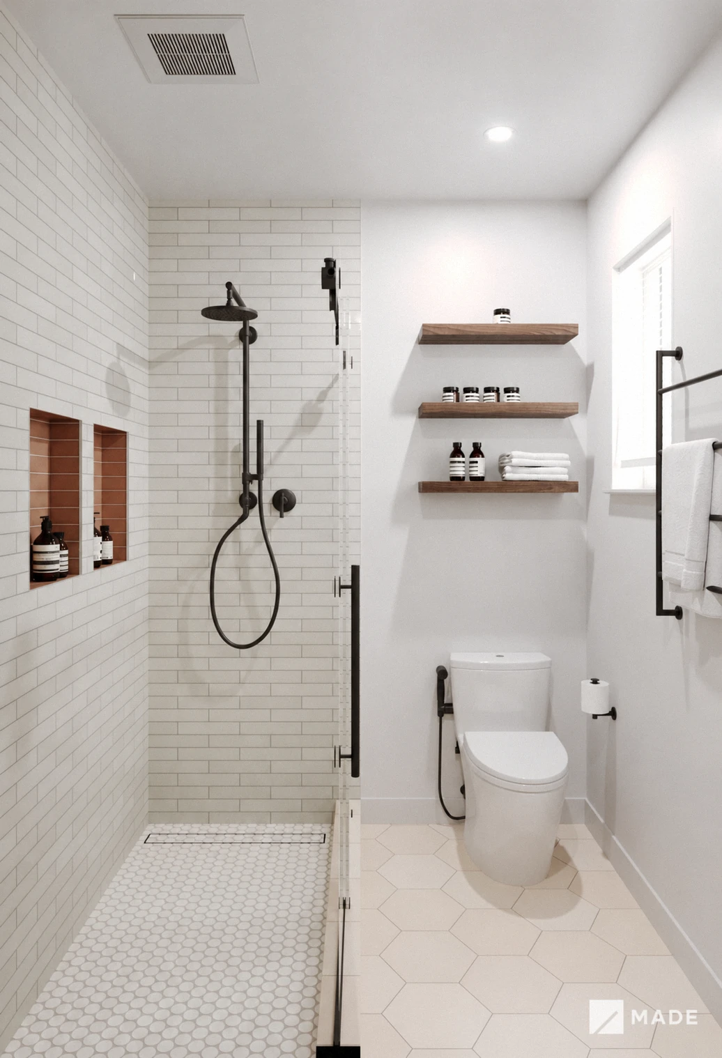 Bathroom design with showers, vanities