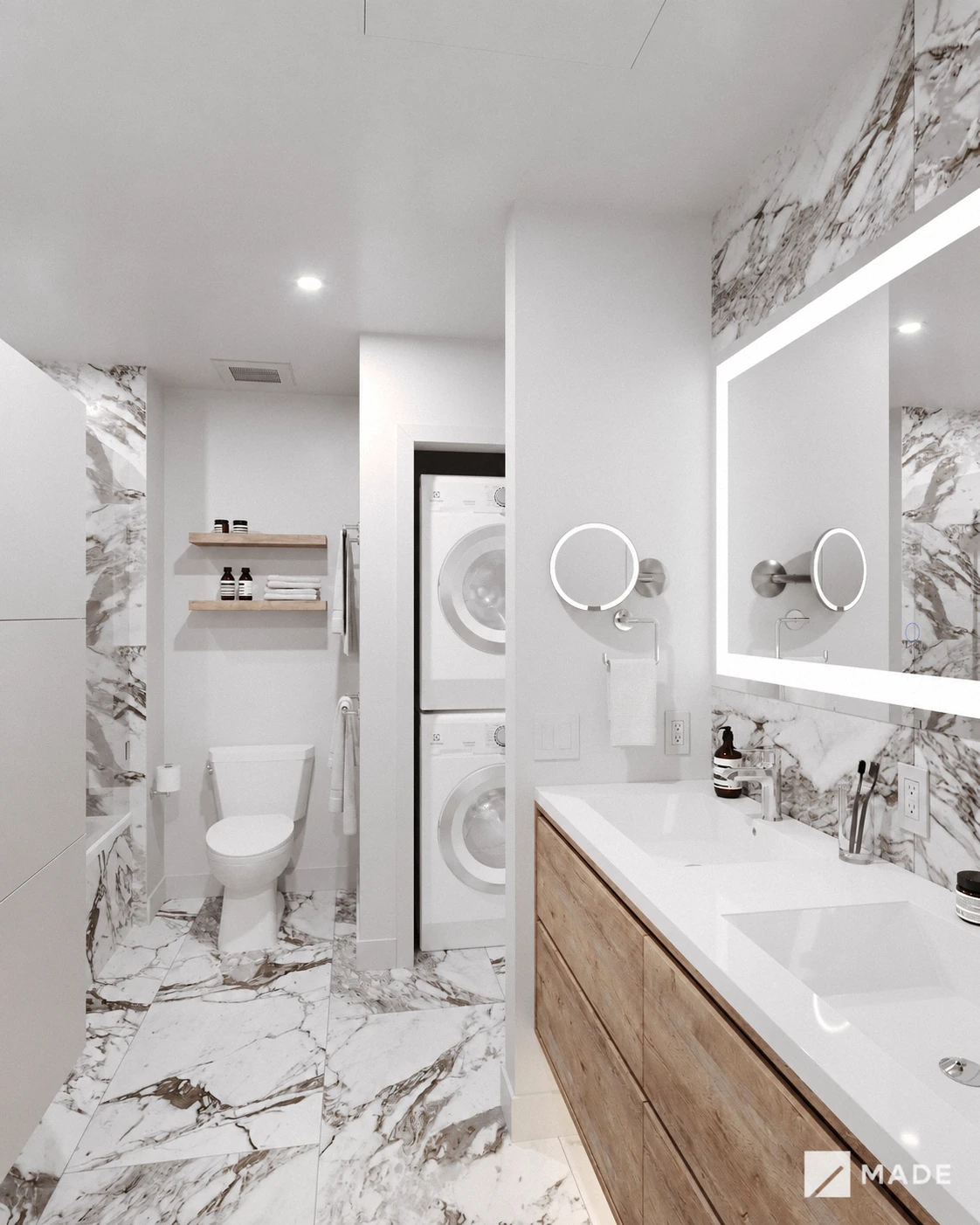Bathroom design with showers, vanities