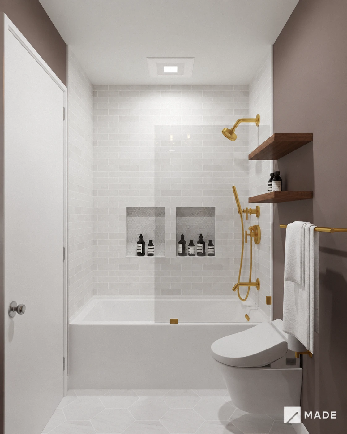 Bathroom design with showers, bathtubs