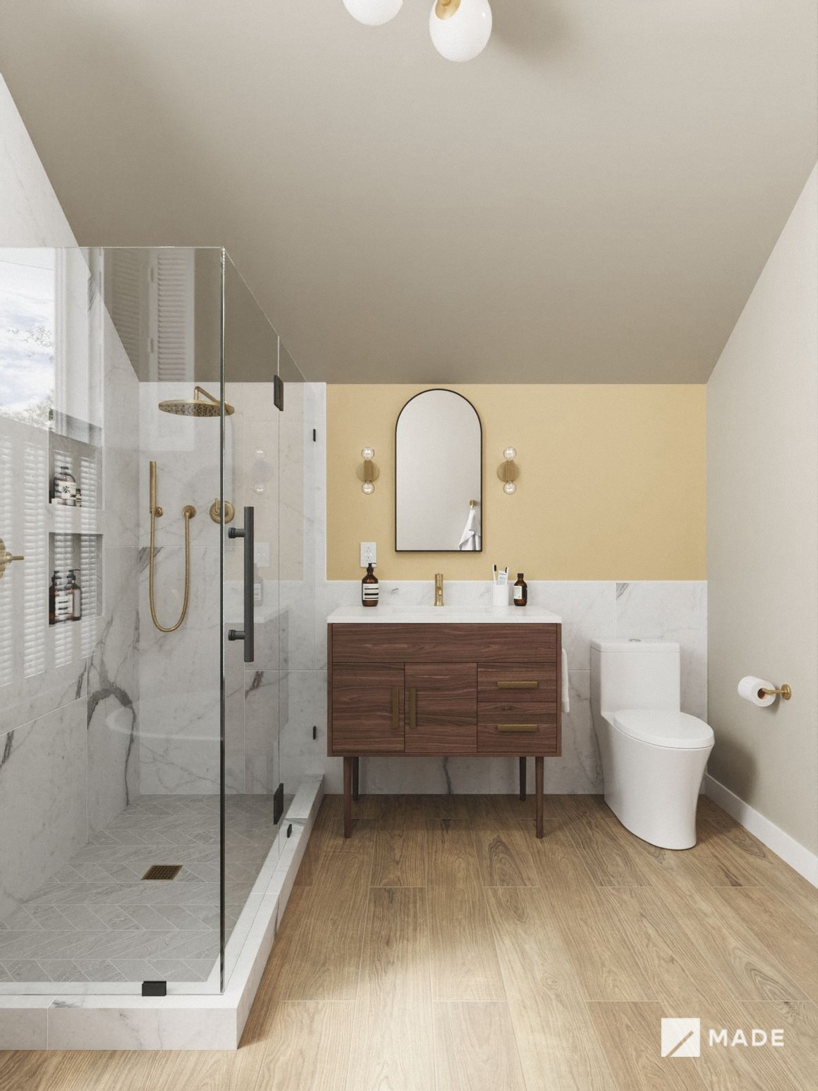 Bathroom design with showers, vanities