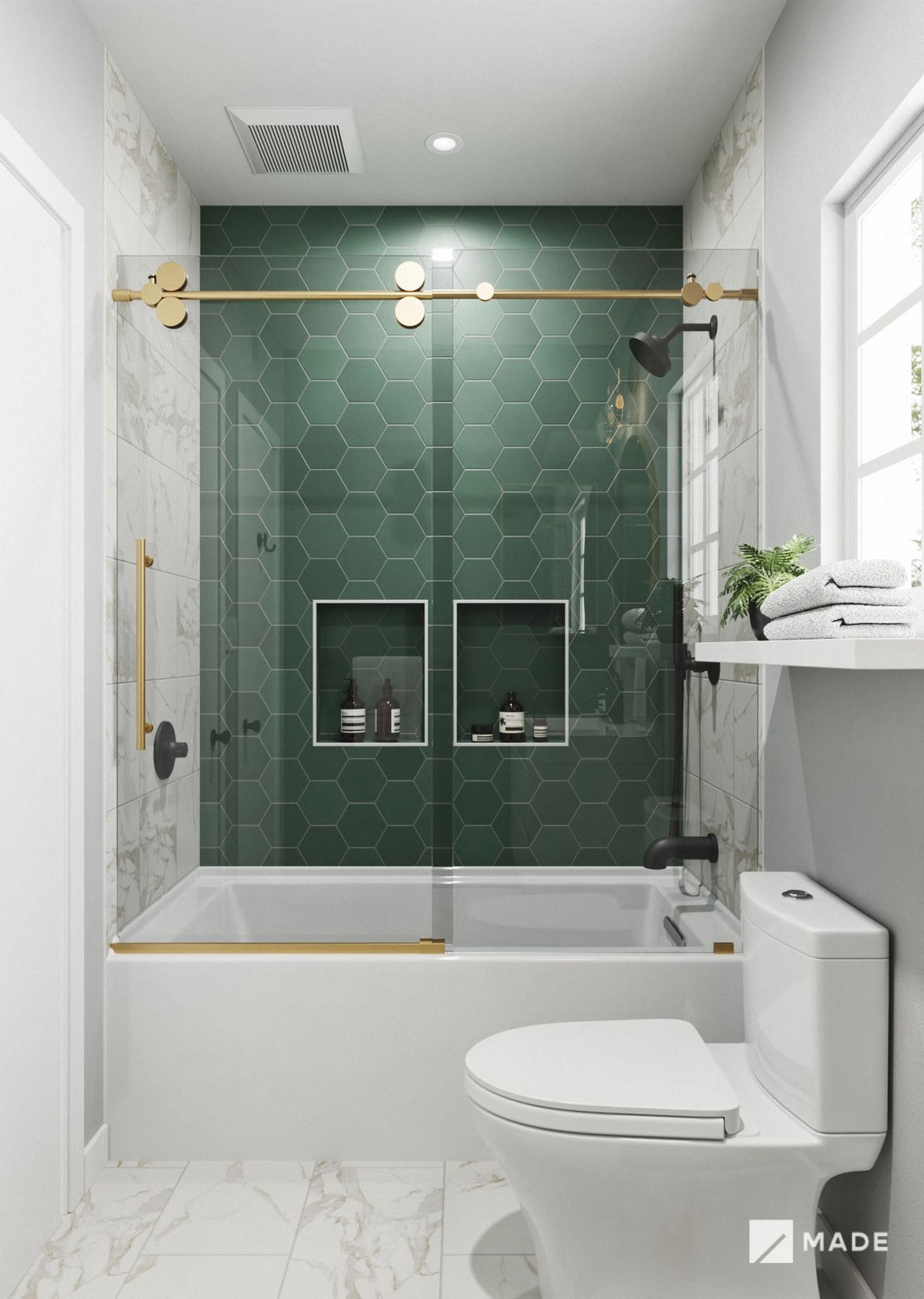 Bathroom design with showers
