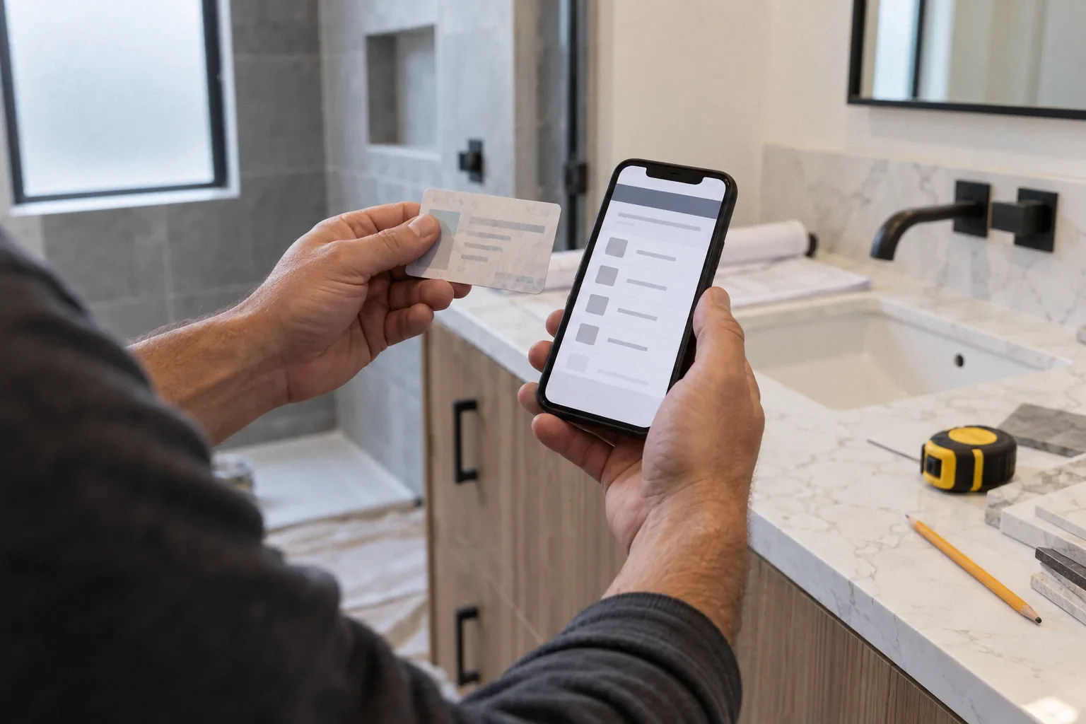 Checking a contractor's license classifications for a bathroom remodel.