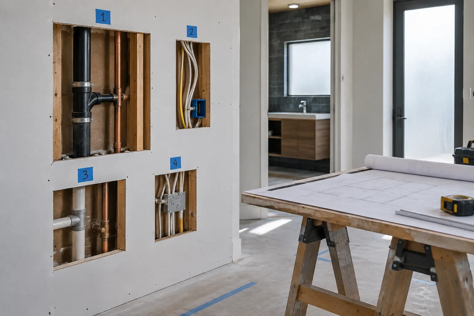 Inspection openings cut to legalize unpermitted work.