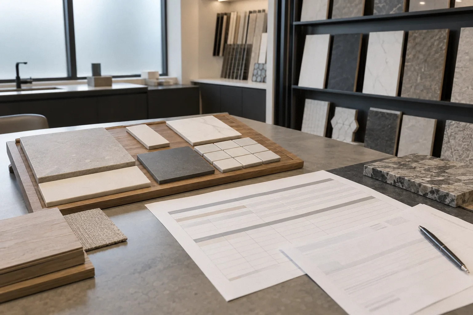 Checking a tile selection against a remodel allowance schedule.