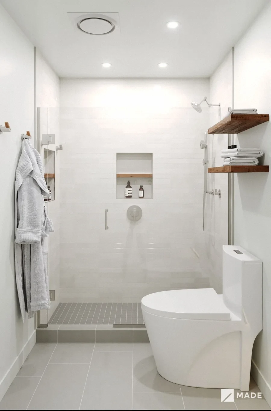 Bathroom design with showers, bathtubs
