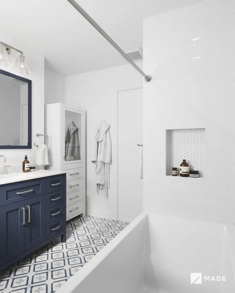 Bathroom design with bathtubs, vanities