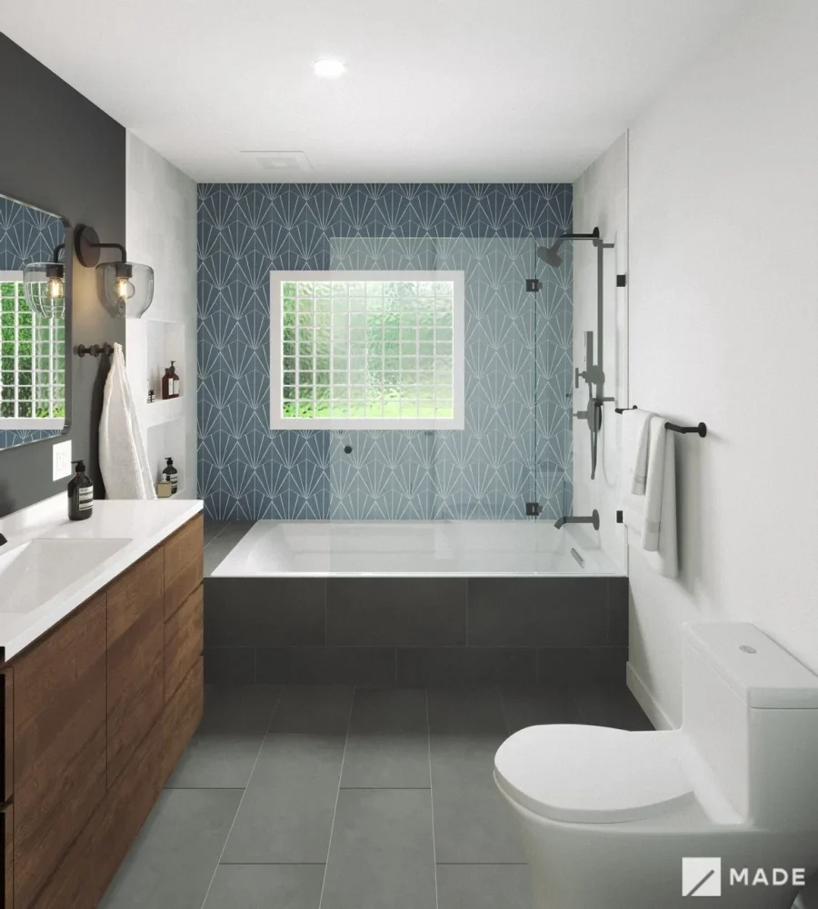Bathroom design with bathtubs, vanities