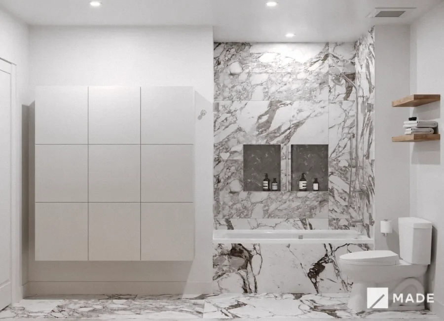 Bathroom design with showers, bathtubs